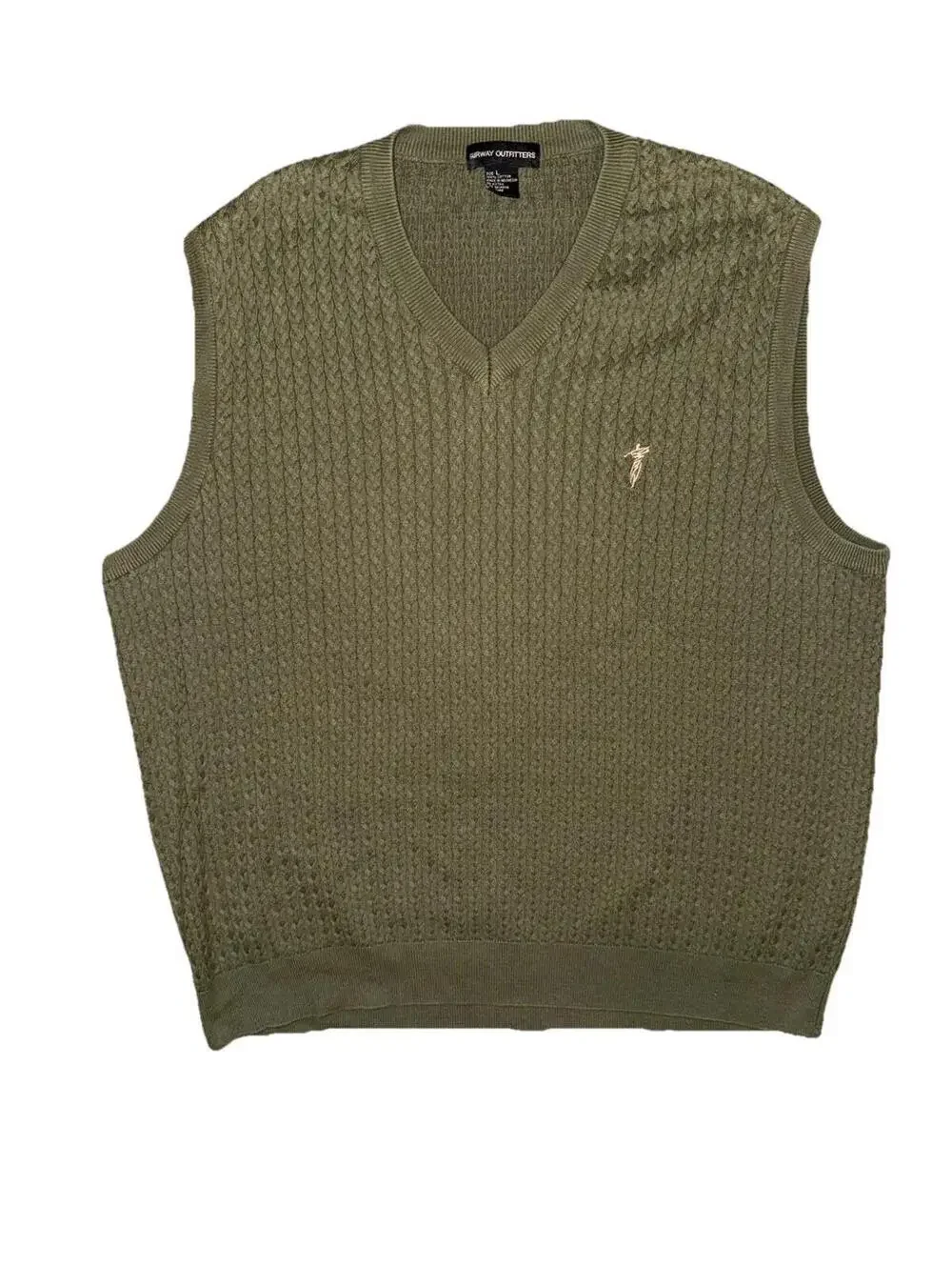 Fairway Outfitters mens cable knit green sweater vest Golf Logo L Cotton